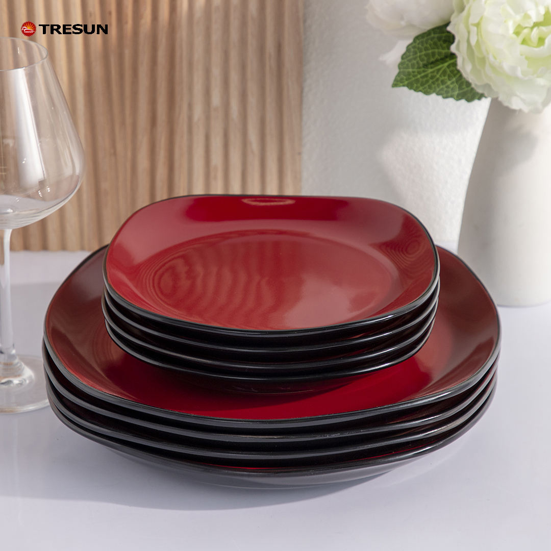 Tresun® 16-Piece Square Red-Black Ceramic Set | Service for 4