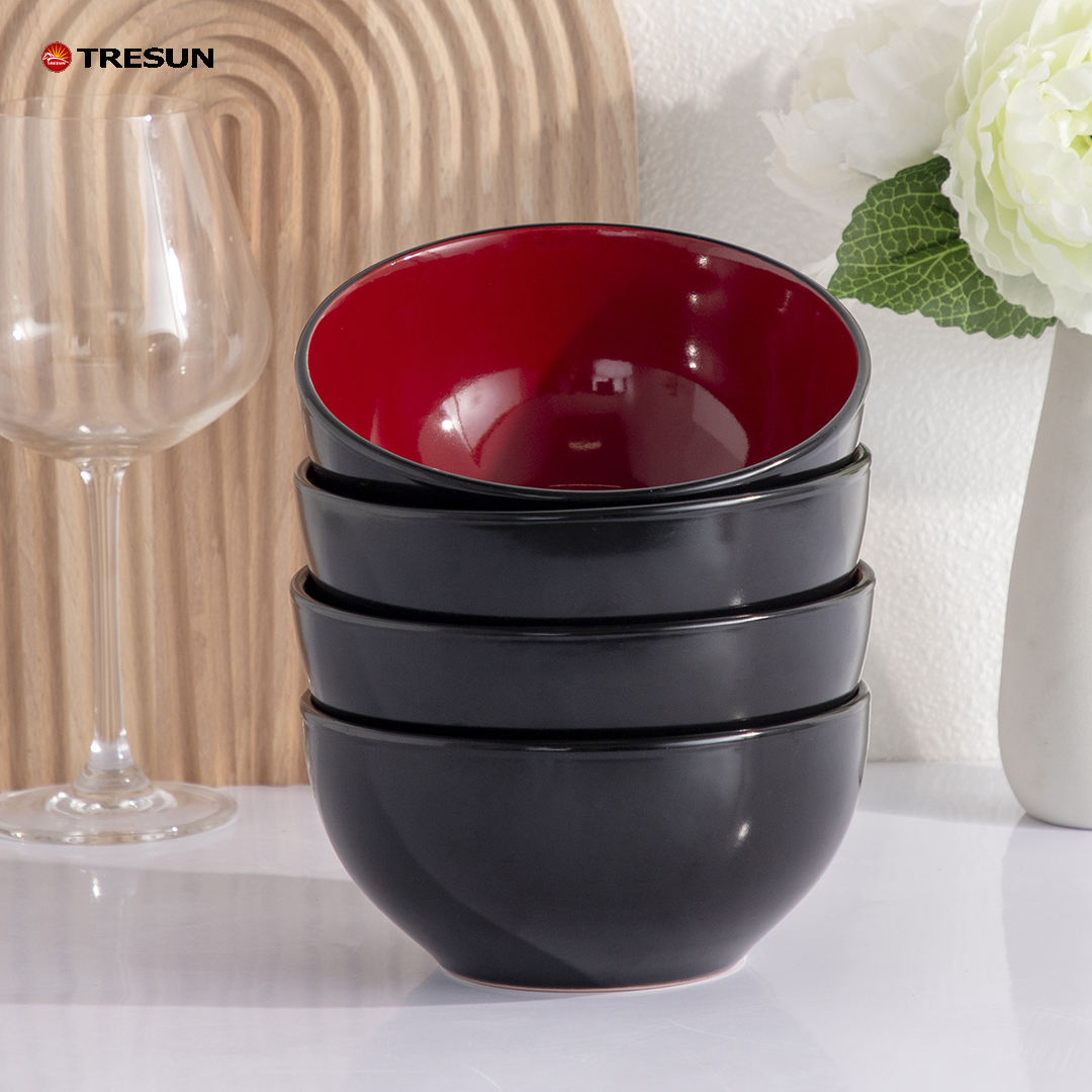 Tresun® 16-Piece Square Red-Black Ceramic Set | Service for 4