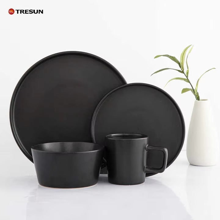 Tresun® 16-Piece Matte Black Stoneware Dinnerware Set | Service for 4