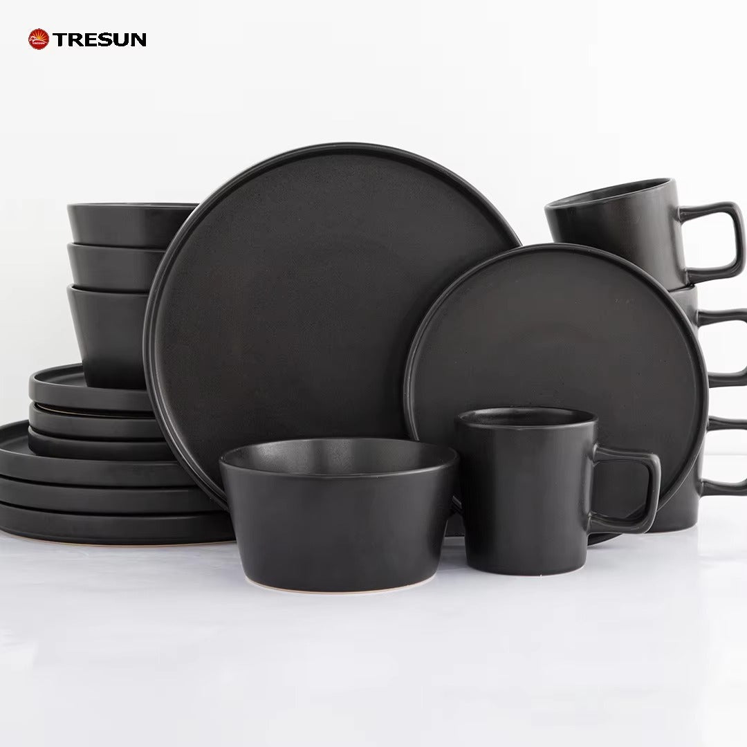 Tresun® 16-Piece Matte Black Stoneware Dinnerware Set | Service for 4