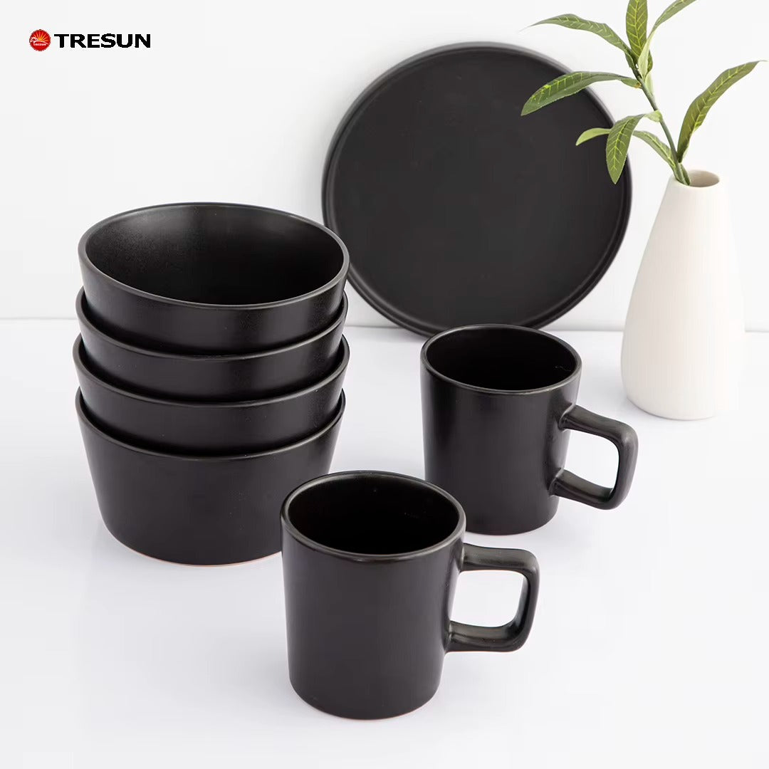 Tresun® 16-Piece Matte Black Stoneware Dinnerware Set | Service for 4