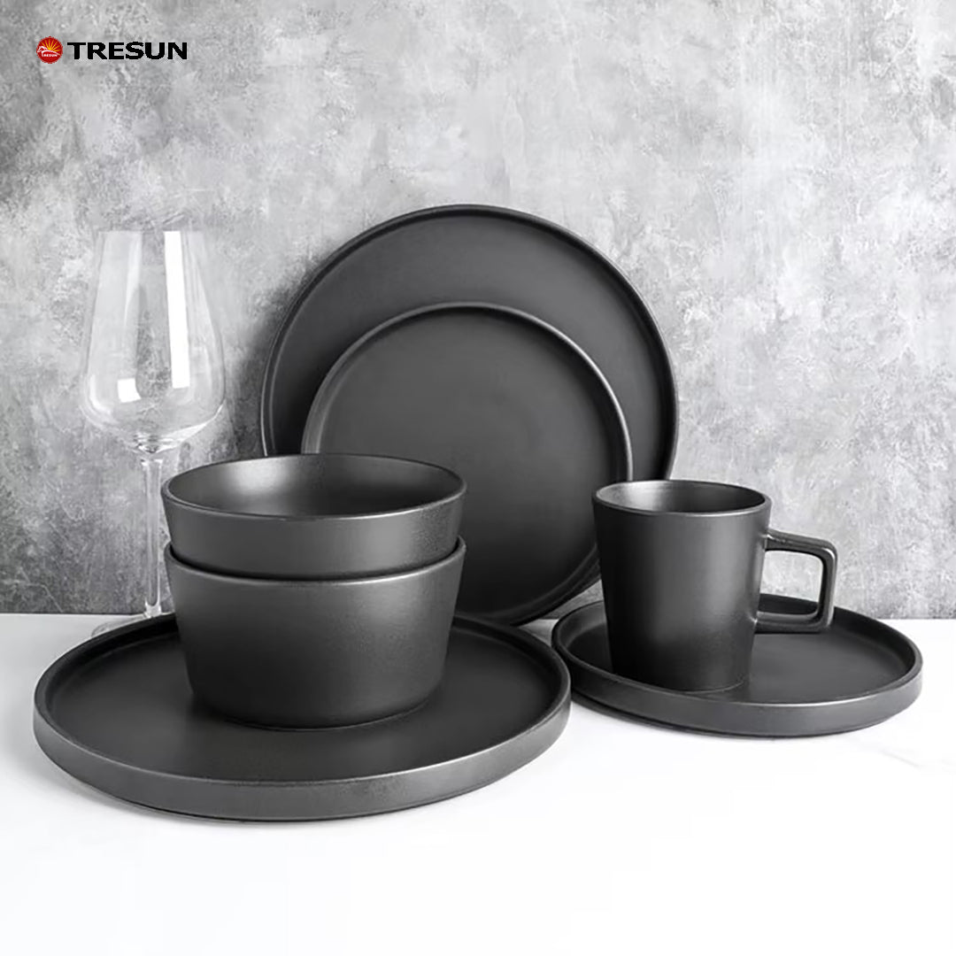 Tresun® 16-Piece Matte Black Stoneware Dinnerware Set | Service for 4