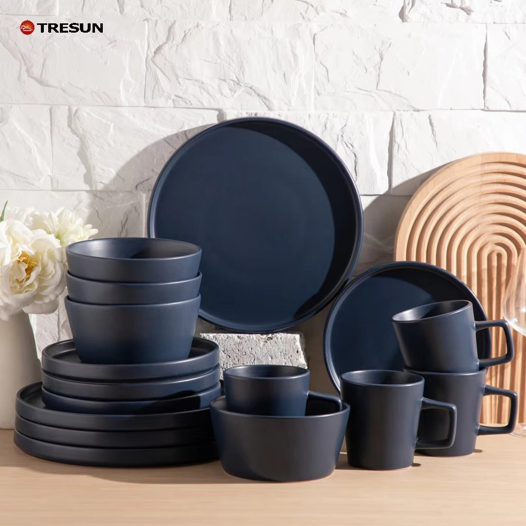 Tresun® 16-Piece Matte Blue Stoneware Dinnerware Set | Service for 4