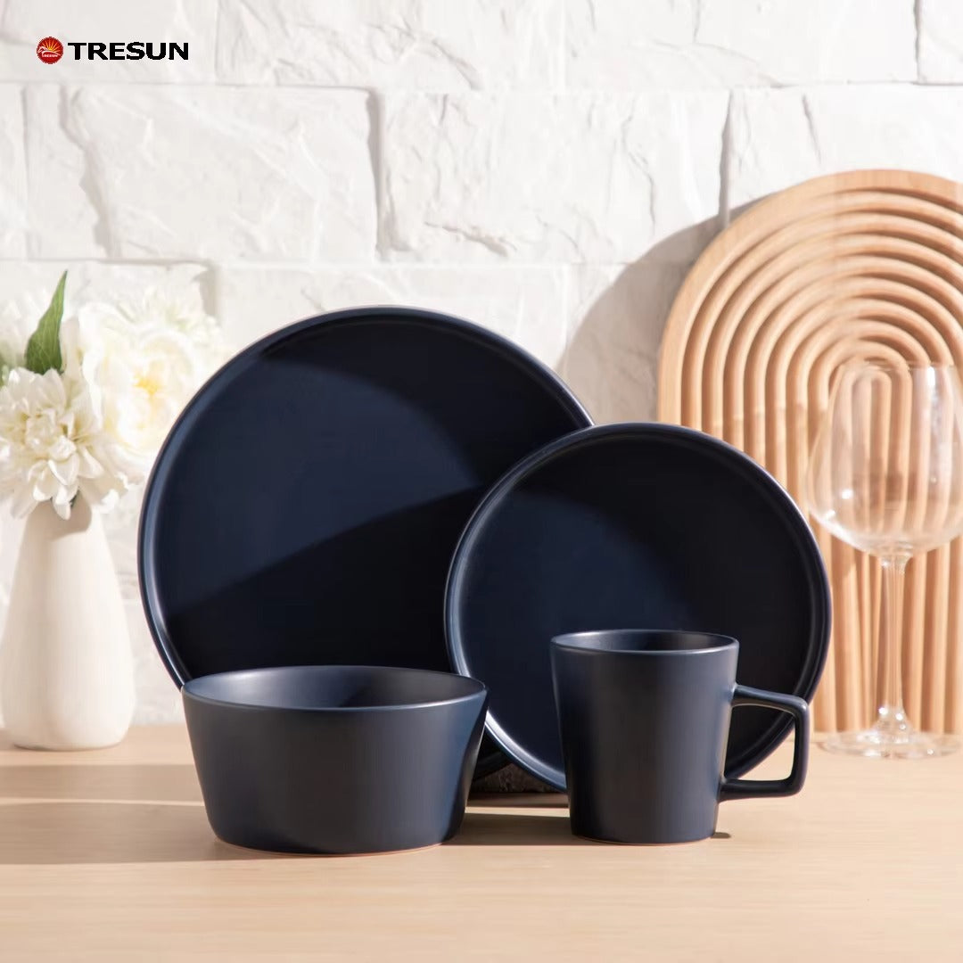 Tresun® 16-Piece Matte Blue Stoneware Dinnerware Set | Service for 4