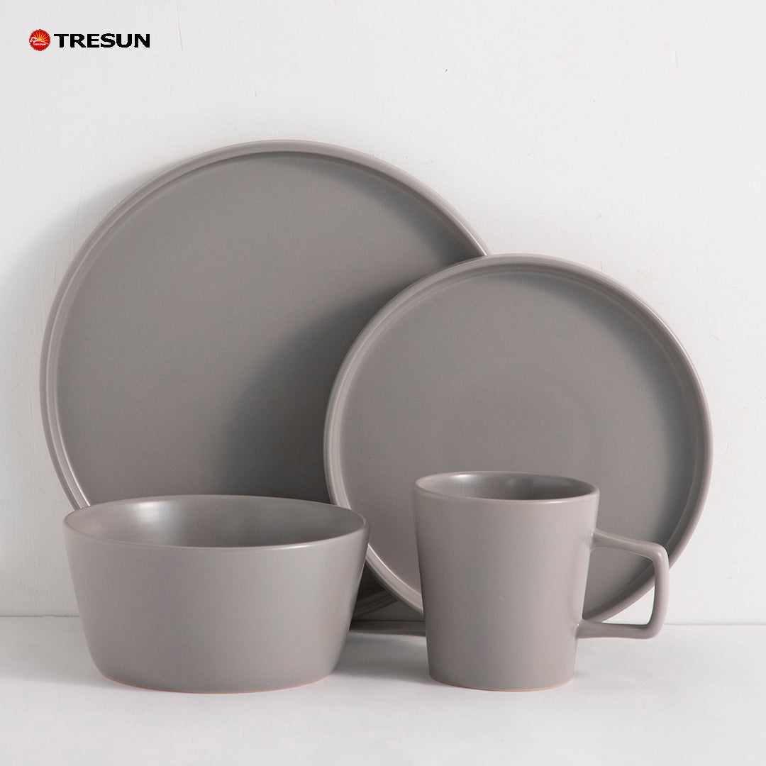 Tresun®16 Pcs Matte Grey Stoneware Dinnerware Set | Service for 4