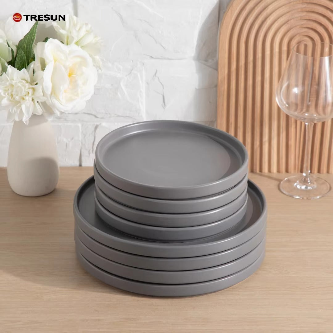 Tresun®16 Pcs Matte Grey Stoneware Dinnerware Set | Service for 4
