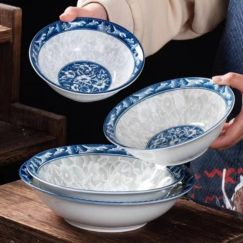 7 Inch Porcelain Enameled Classic Eco-Friendly Disposable Bucket Bowl for Home Restaurant Business Gift Use for Noodles Soup