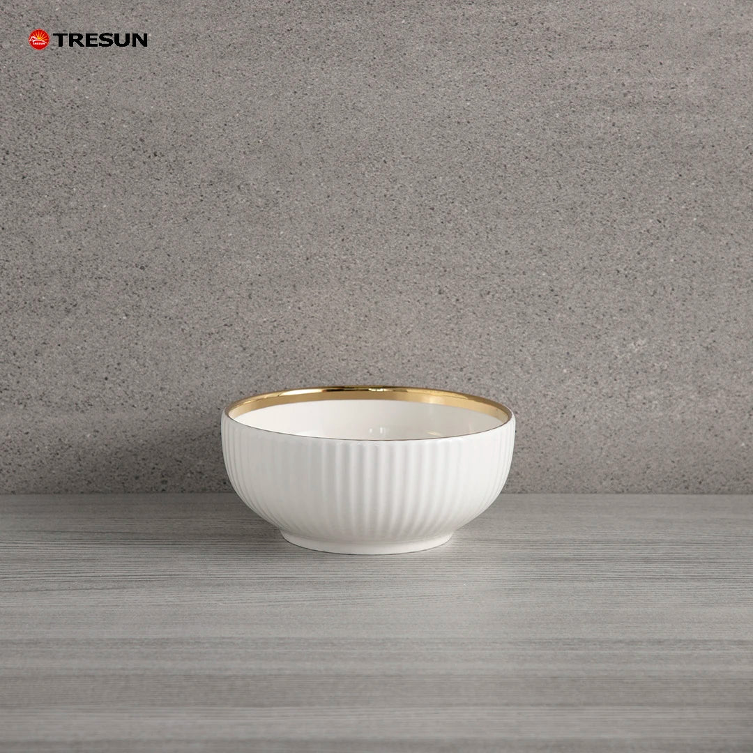 Wholesale Price Luxury White Golden Home Kitchen Food Restaurant Serving Rice Cereal Porcelain Ceramic Bowl