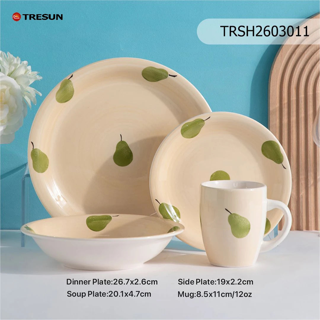 TRESUN luxury hotel restaurant home 16 pieces stonewae handpainted pear fruit design porcelain dinnerware set