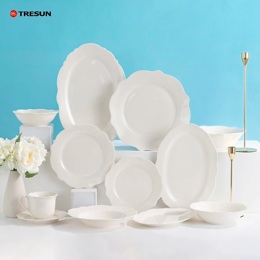 wholesale custom logo design fine porcelain new bone china irregular shape hotel restaurant wedding plates & dishes