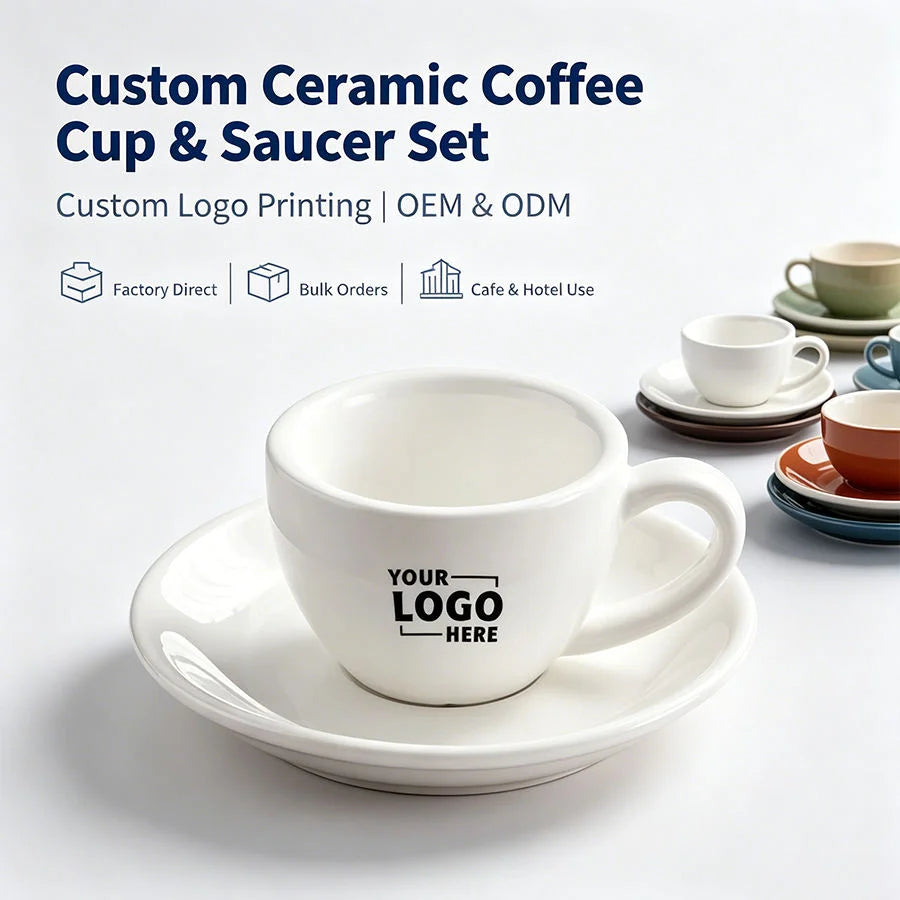 Custom Logo Porcelain Espresso Cup Plate Saucer Set Classic Dishwasher Safe Eco-Friendly 80ml Capacity European American Tiny