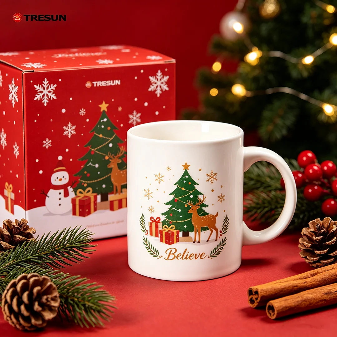 Gift Box Cute Porcelain White Custom Christmas Ceramic Mug Reindeer Coffee Cup Holiday Gift Wholesale Cheap Price