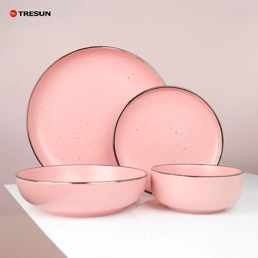 Home Personality Gold Rim Nordic Creative Pind Stoneware 16 pieces Ceramic Tableware set service for 4