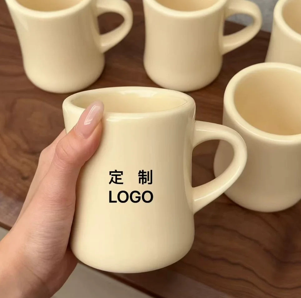 Custom Waist-Contoured Porcelain Mug in Red White Black & Cream | Eco-Friendly BPA Free Logo Customizable Gift Cup