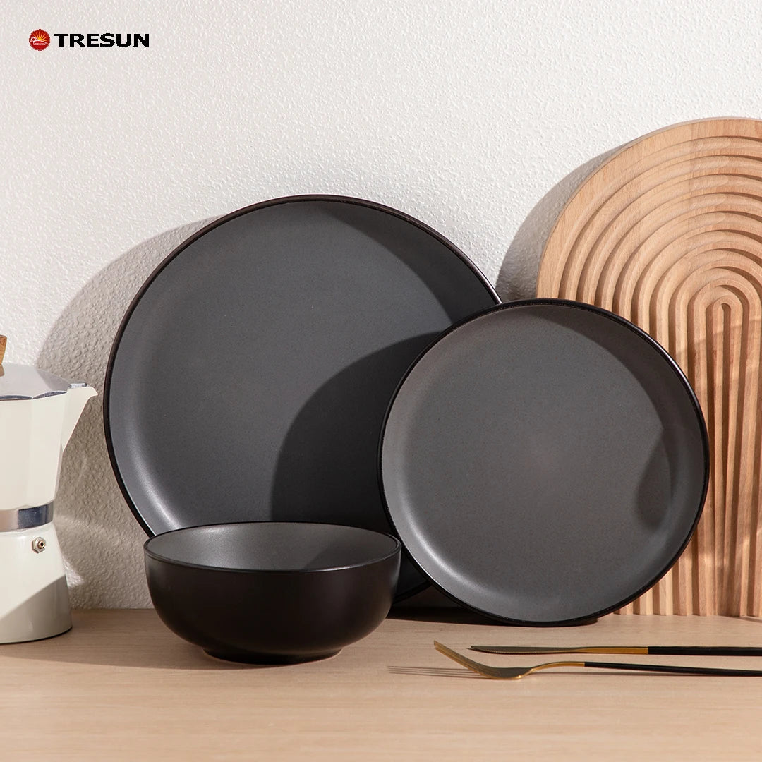 wholesale price c grade big sale brown black rustic western complete set ceramic tableware dinner dinnerware set for restaurant