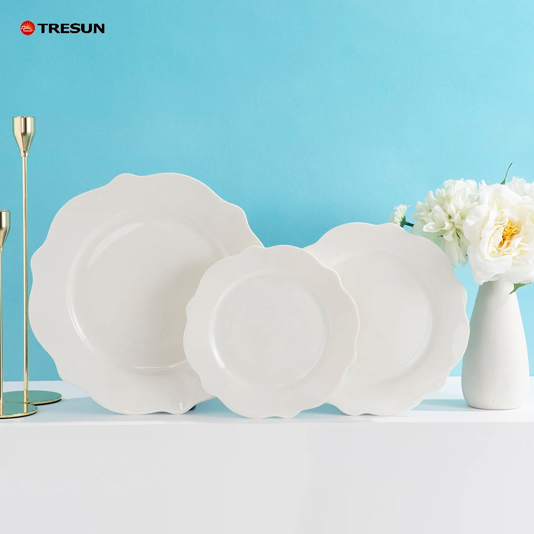 wholesale custom logo design fine porcelain new bone china irregular shape hotel restaurant wedding plates & dishes