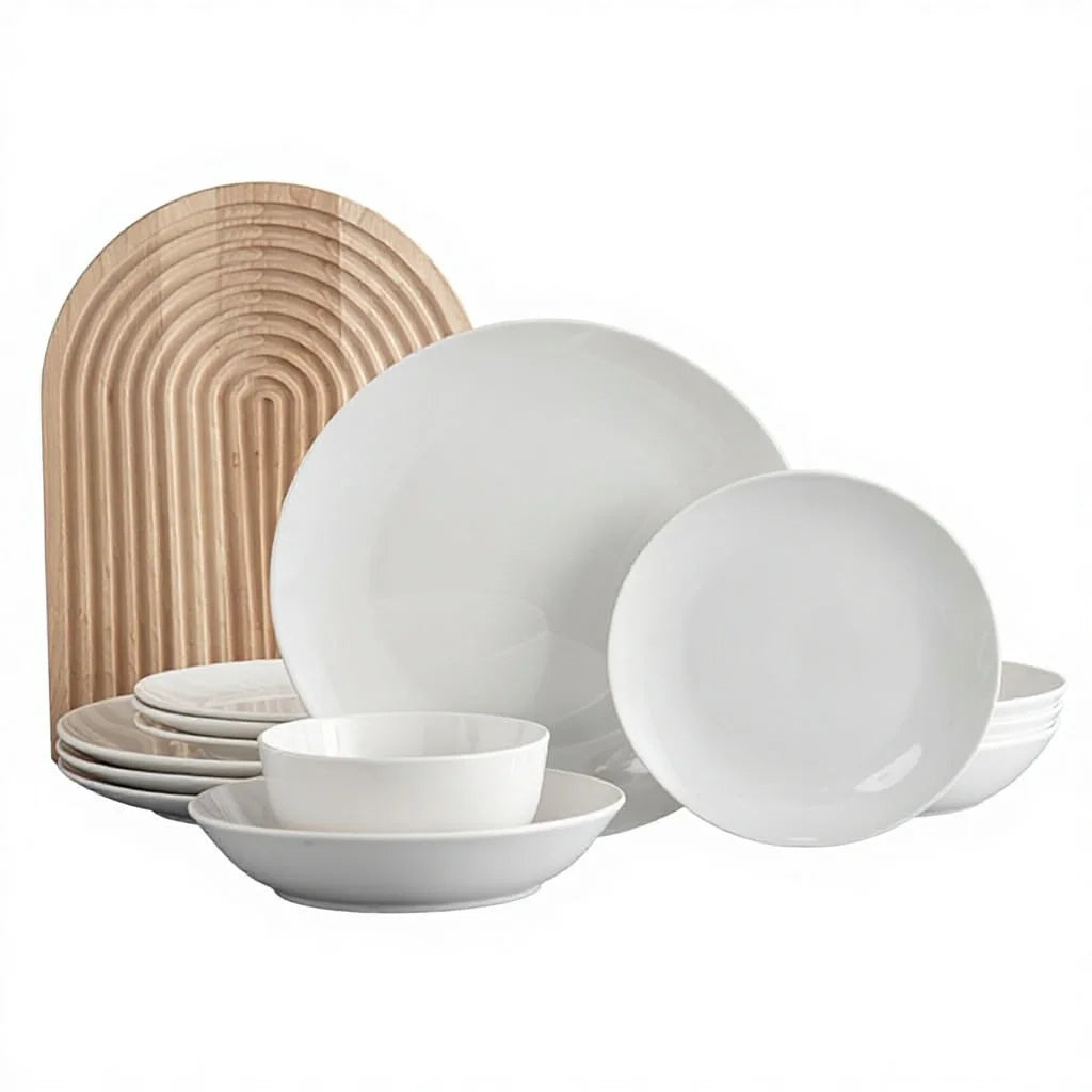 16-Piece Factory Wholesale Ceramic Euro Dinnerware Set Classic White Plate & Bowl Cup Kit Dishwasher Safe Scratch Fade Resistant