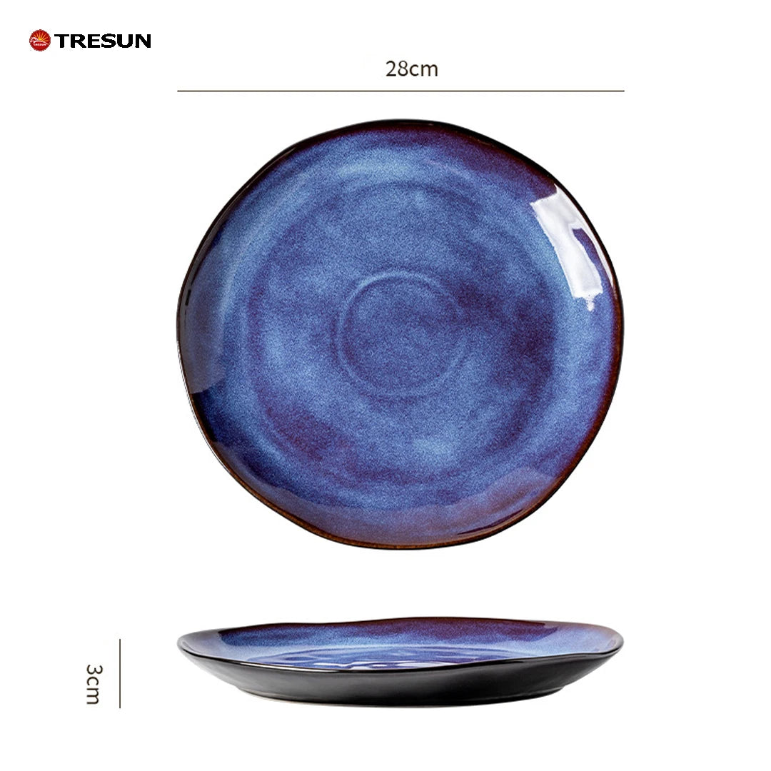Retro-style Kiln-baked Glazed Ceramic Dinner Plates for Restaurants Steak Pasta Culinary Plates Household Dish Plates