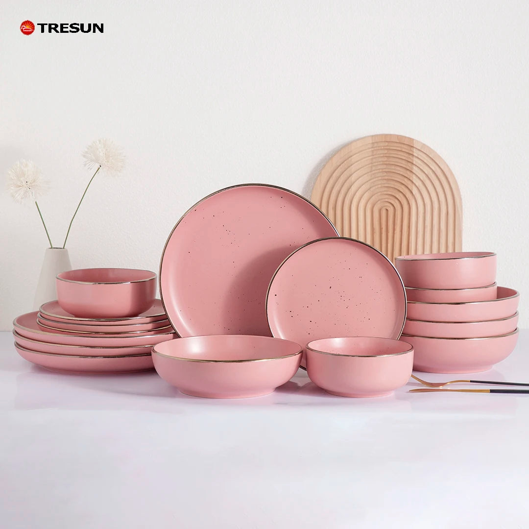 Luxury 16 pcs Ceramic Factory Directly Supply Restaurant Pind Catering Stoneware Ceramic Tableware Dinnerware Set