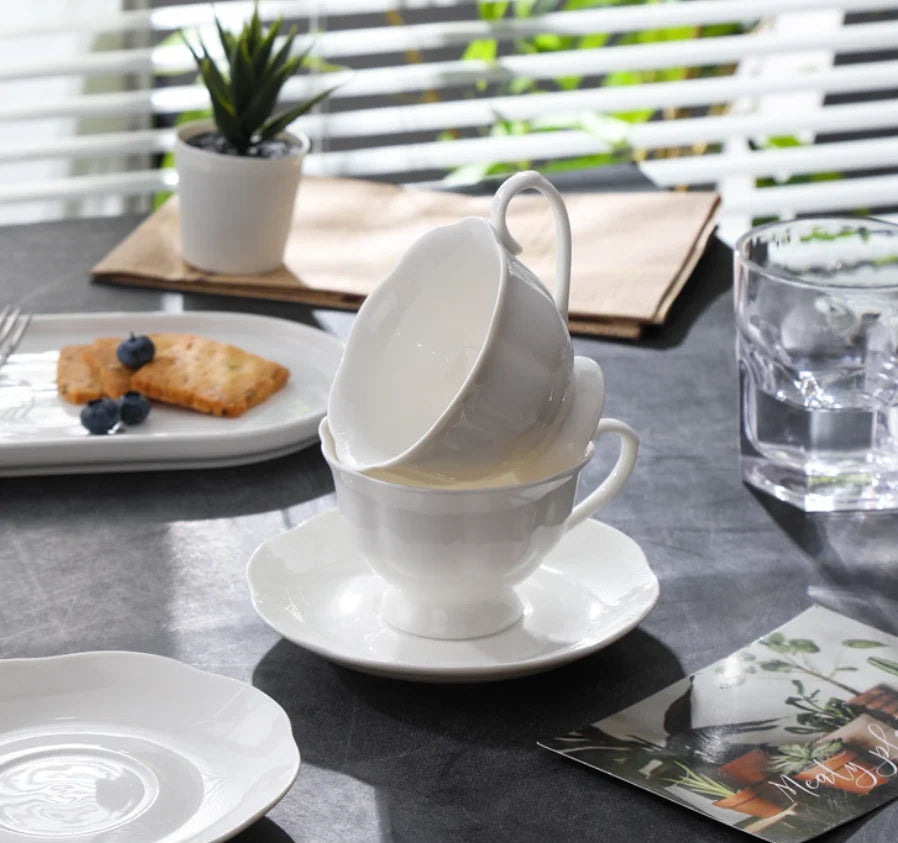 White Porcelain Hotel Custom Cup And Saucer Set Tea Coffee Cup For Restaurant Wedding Wholesale