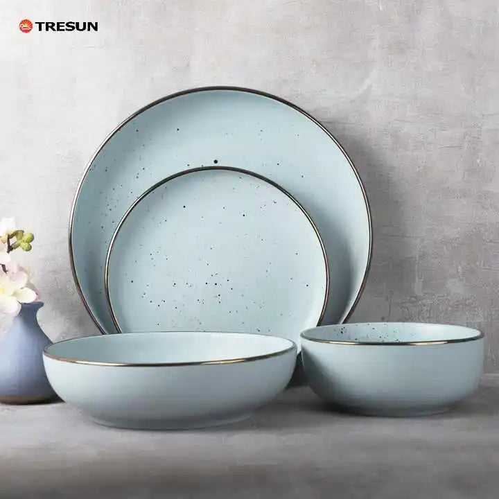 Home Personality Gold Rim Nordic Creative Pind Stoneware 16 pieces Ceramic Tableware set service for 4