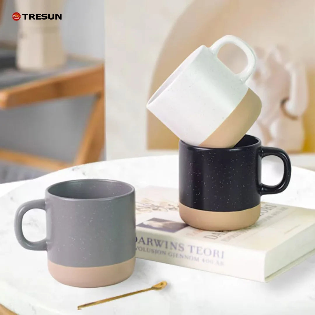 Wholesale Custom Print Logo Speckled Ceramic Mug Two-Tone Coffee Cup with Gift Box Promotional Gift for Business Office Home