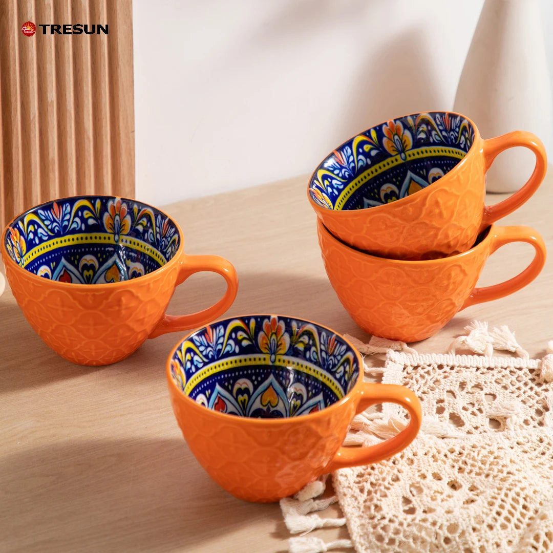 TRESUN Bohemian Ceramic Dinnerware Set Orange Color Porcelain Tableware Set for Restaurant & Home