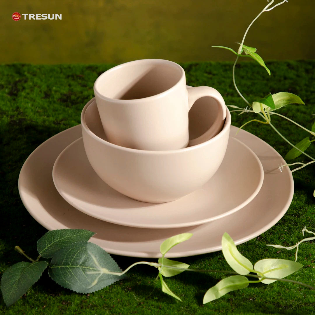 Nodic Color Glazed Round Stoneware Classic Luxury Dinnerware Sets 16 Pcs Dishwasher & Microwave Safe