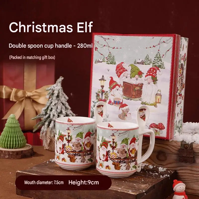 This Christmas Elf Bone China Mug Set Is Perfect for Holiday Use Dishwasher/microwave Safe Leak-proof Making Wonderful Gift.