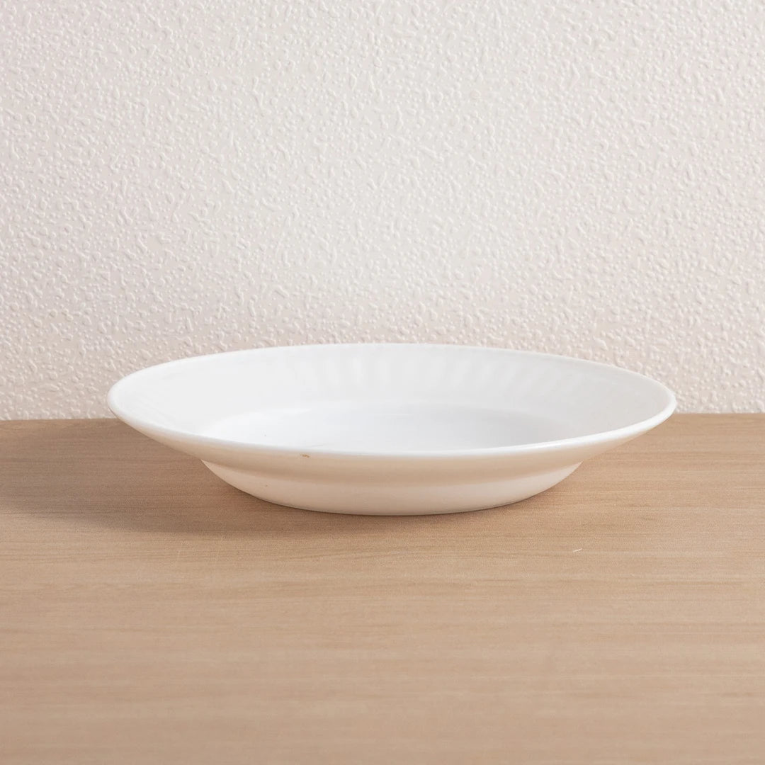 Vertical Fluted Opal Glass Dinnerware Set Beaded Rim Milky White Plates Bowls Wholesale Tableware