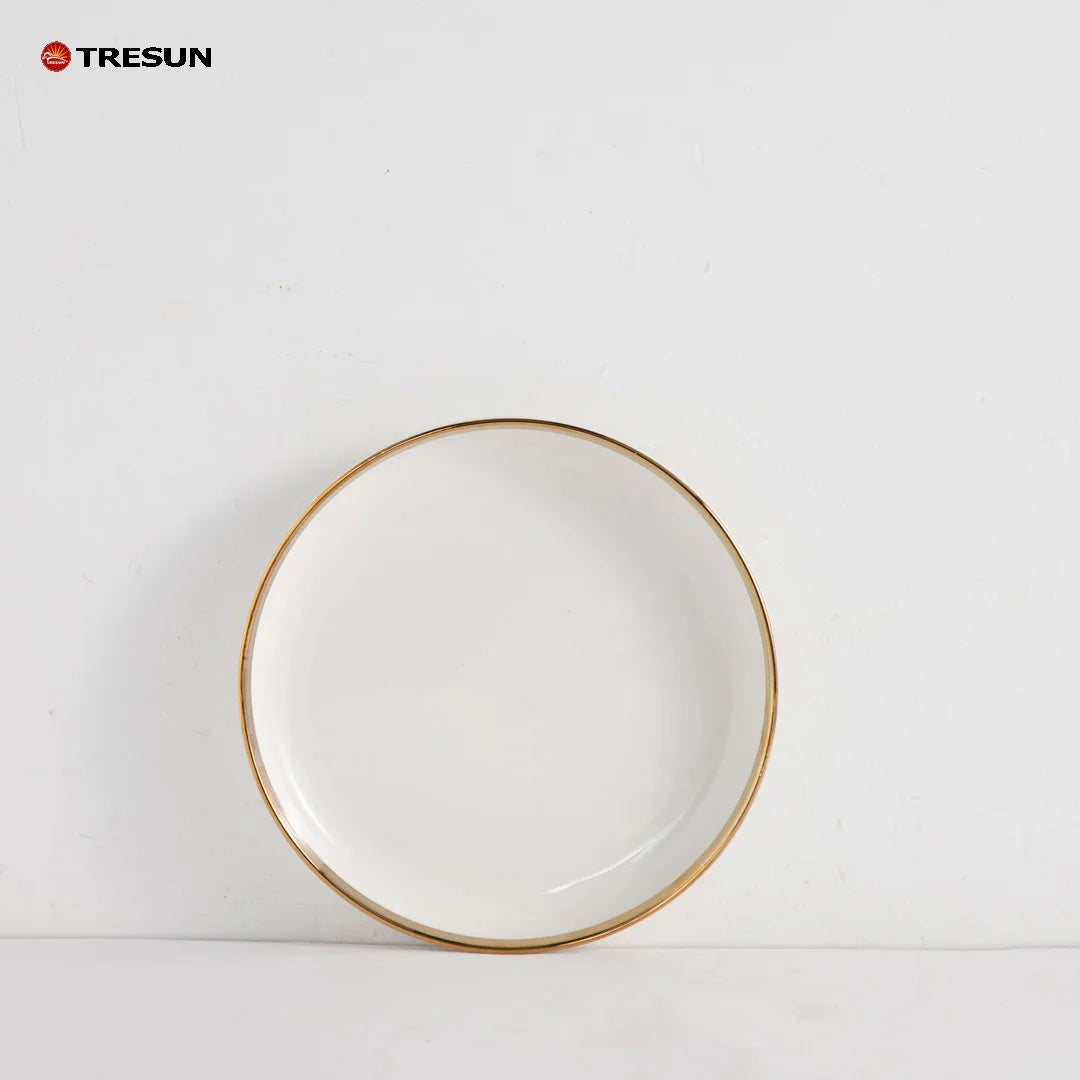 Modern Nordic Gold Trim Wavy Texture White Ceramic Dinner Set 4 Pieces Porcelain Dinner Plate Soup Bowl Coffee Mug For Wedding