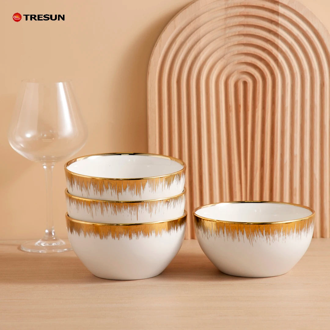 Customized Logo Pattern Gold Rim White Ceramic Dinnerware Set European Luxury Royals Dinner Plates Set