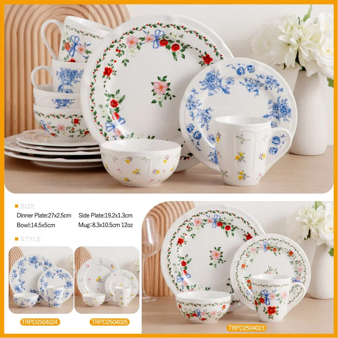 Vaisselle Vajillas De Porcelain Ceramic 16 Pieces Porcelain Decal Embossed Floral Design Luxury Wedding Tableware Dinnerware Set