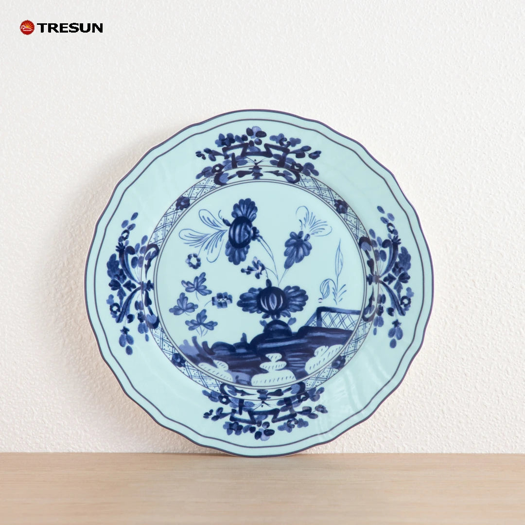 Pink Flower Wedding Dinnerware Set Wholesale Ceramic Charger Plate Collection Rental Porcelain Gold Rim Plate Dish