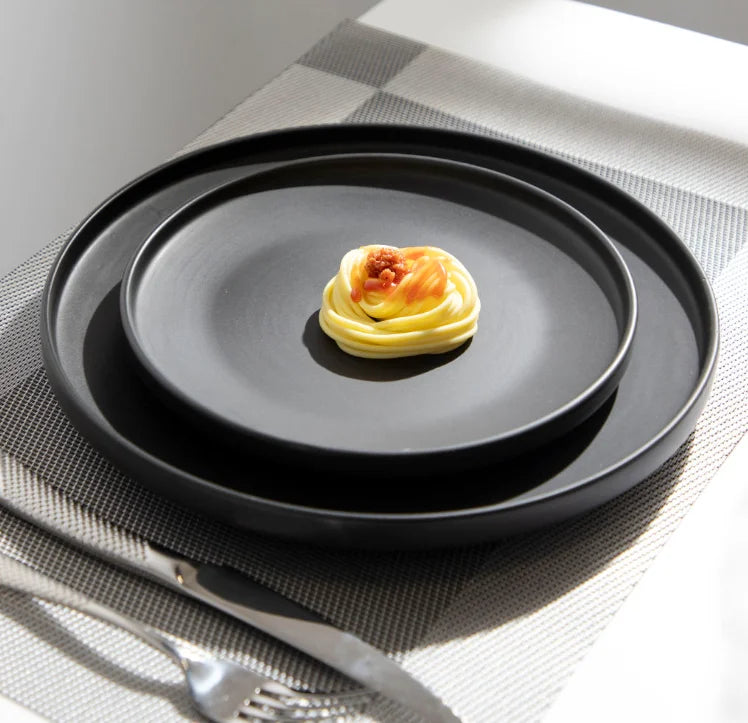 Wholesale TRESUN Steak Hotel Europe Style Modern Matt Black Flat Salad Side Dinner Ceramic Porcelain Eco-Friendly BPA Plates