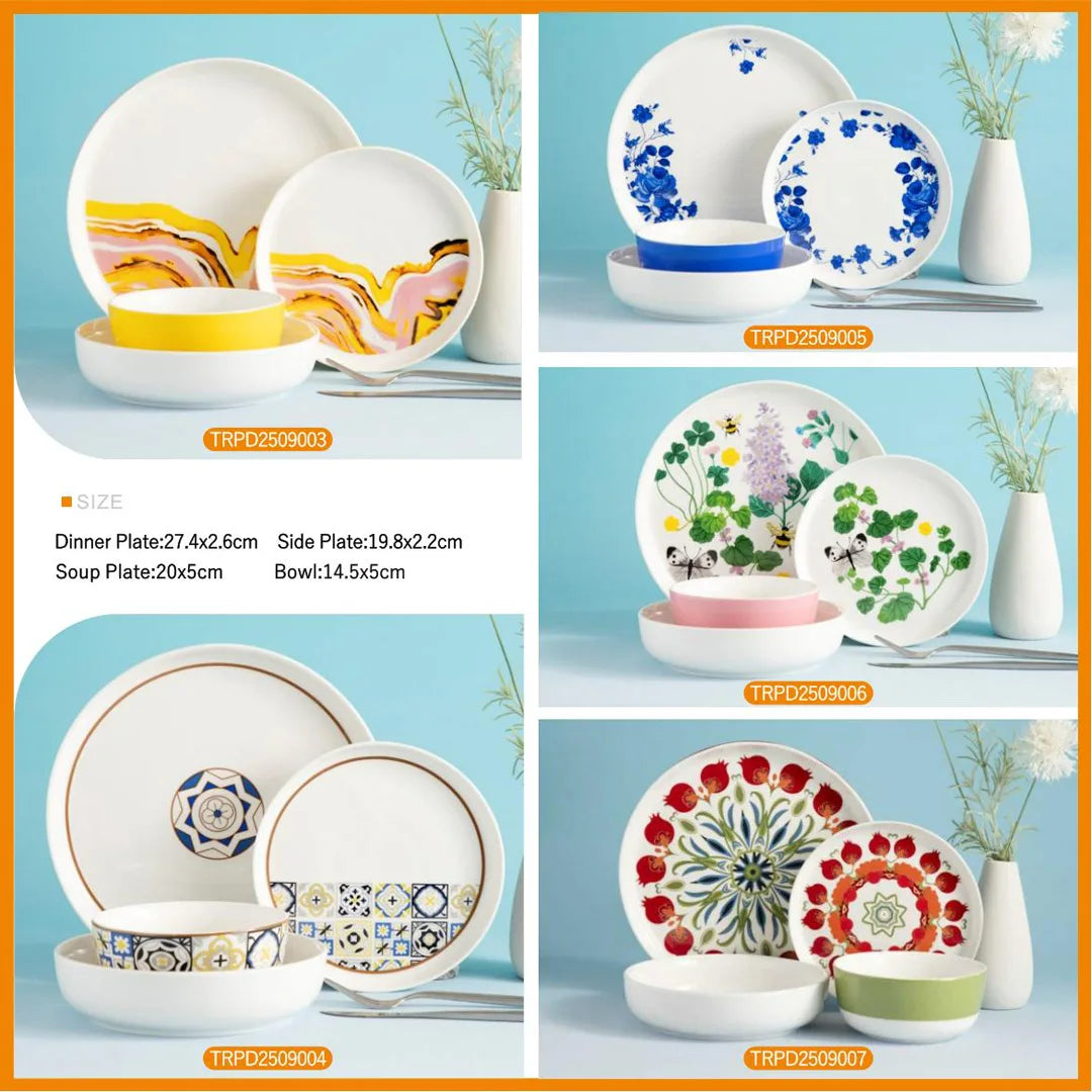Nordic Western Chinese Style Floral Decal Porcelain Colorful Flowers Elegant Dinnerware Sets Cup Kit Microwave & Dishwasher Safe