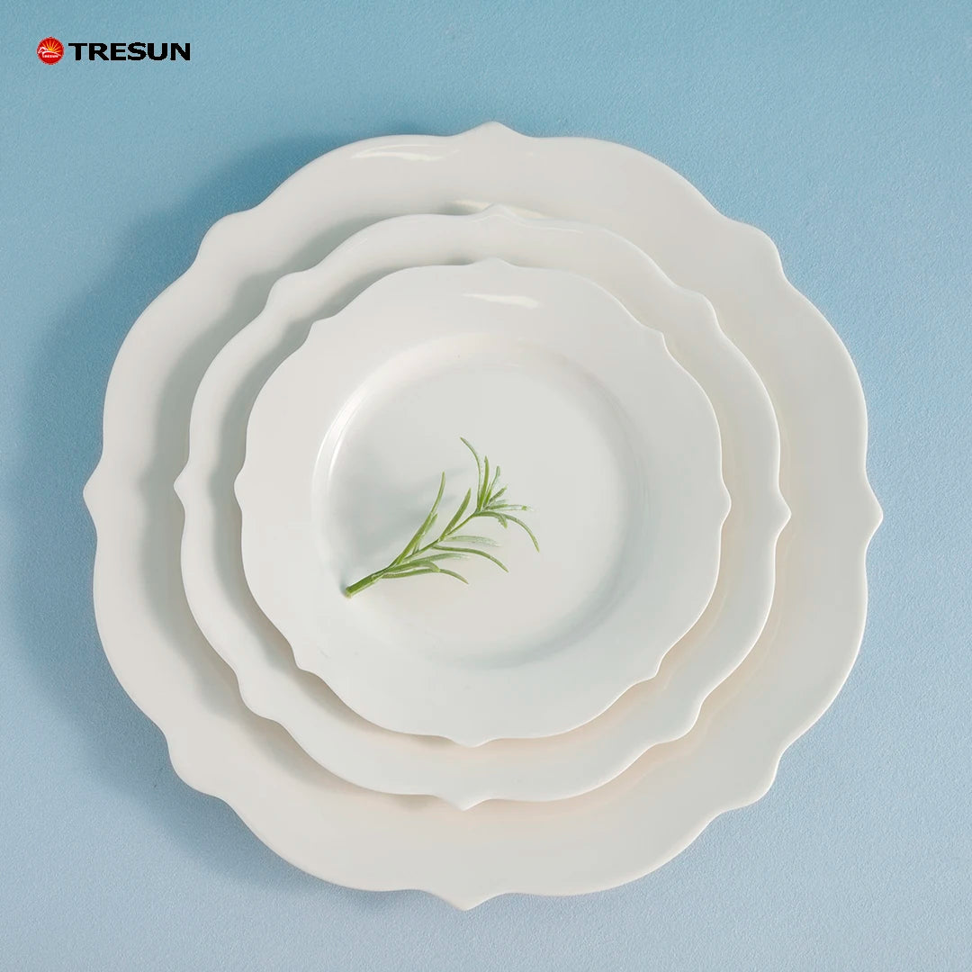 Customized Wholesale Irregular Shape Bone Porcelain Tableware Plain White Luxury Dining Plate Hospitality Plates with Bowl