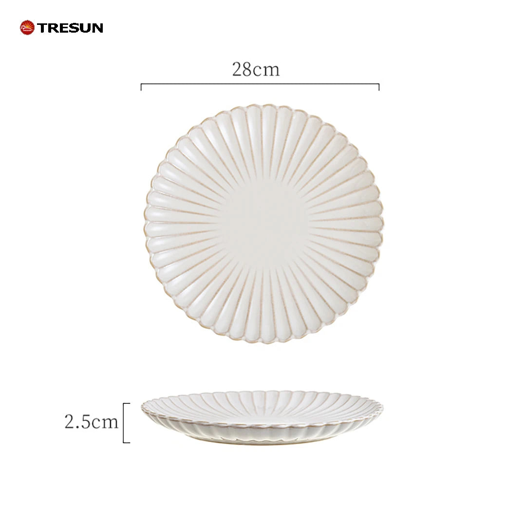Nordic Style Ceramic Shallow Plate Shape Microwave Safe Dishwasher Safe Durable Household Western Food Steak Plate for Hotels