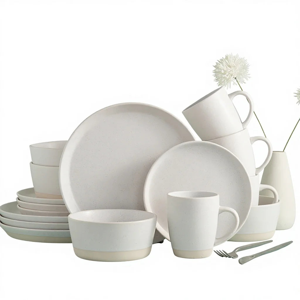 16 Pcs TRESUN Luxury Nordic White Matte Stoneware Dinnerware Set Custom logo Dishwasher/microwave Safe Free Sample Service 4 for
