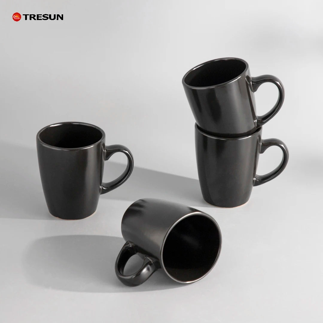 Luxury Vajillas 16 Piece Pcs Ceramic Plates and Bowls Modern Flat Microwave Safe Matte Black Stoneware Dinnerware Set of 4