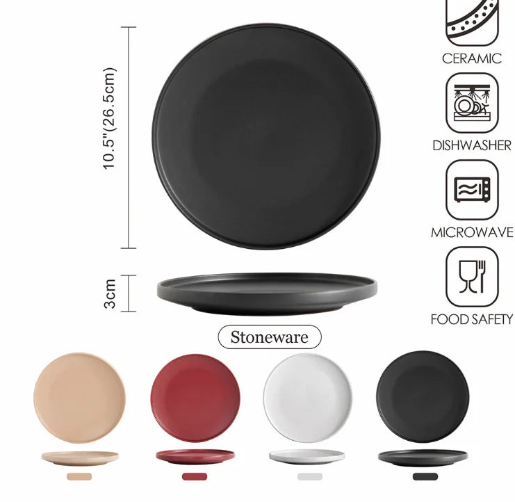 Wholesale TRESUN Steak Hotel Europe Style Modern Matt Black Flat Salad Side Dinner Ceramic Porcelain Eco-Friendly BPA Plates