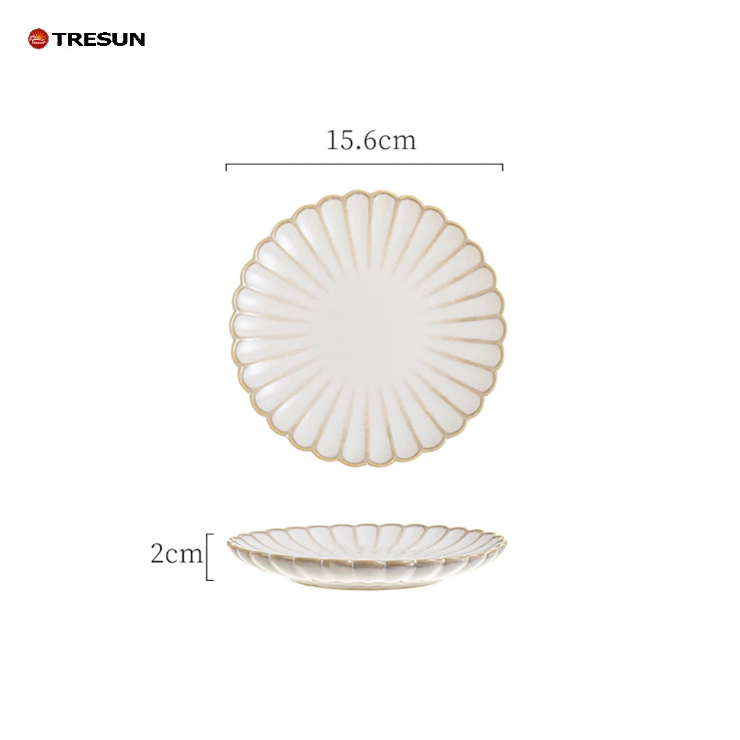 Nordic Style Ceramic Shallow Plate Shape Microwave Safe Dishwasher Safe Durable Household Western Food Steak Plate for Hotels