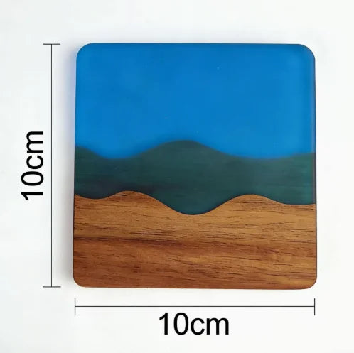 Ocean Wave Resin Acacia Wood Coasters Commercial Round Heat Resistant Cup Mats for Restaurant Hotel Wedding Banquet Wholesale