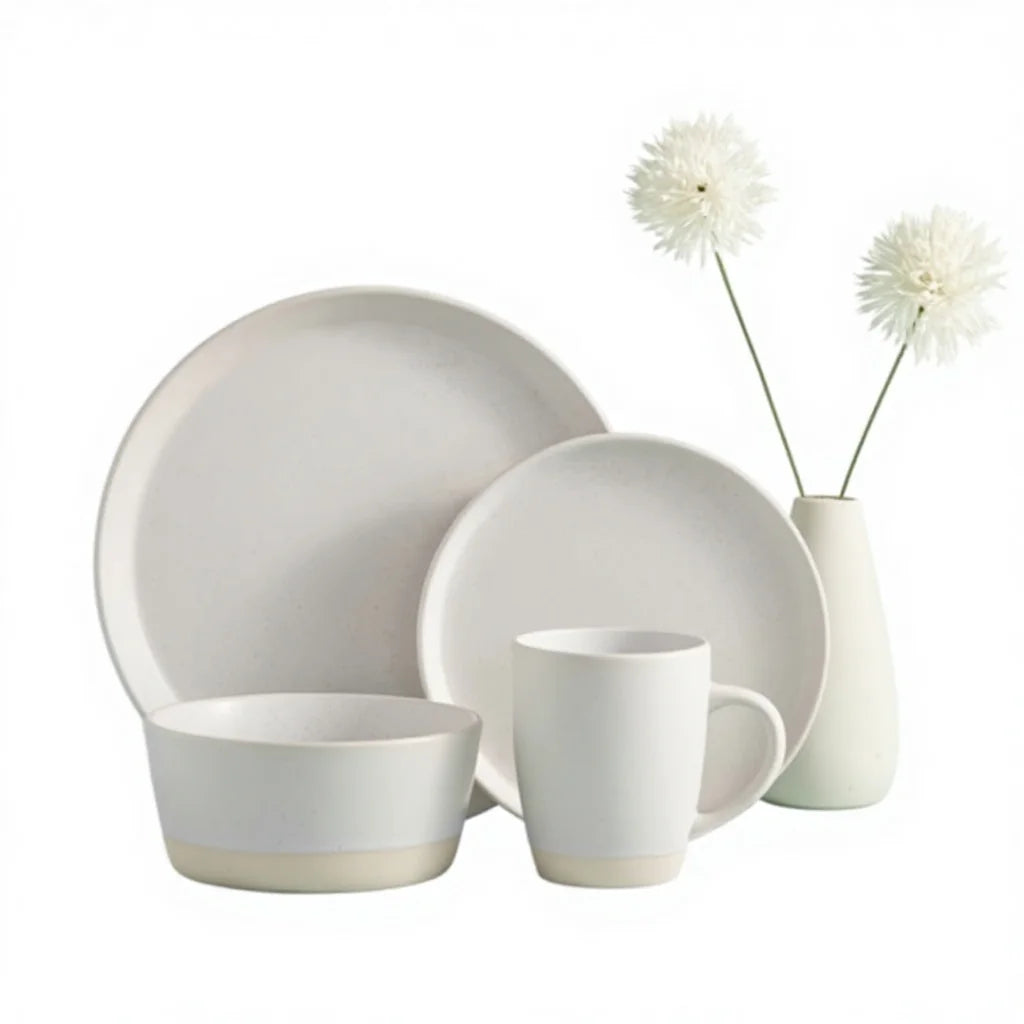 Wholesale Cheap Price TRESUN Brand Ceramic Stoneware 16-Piece Luxury White Galzed Dinnerware Set Dishwasher Safe for 4 Wedding