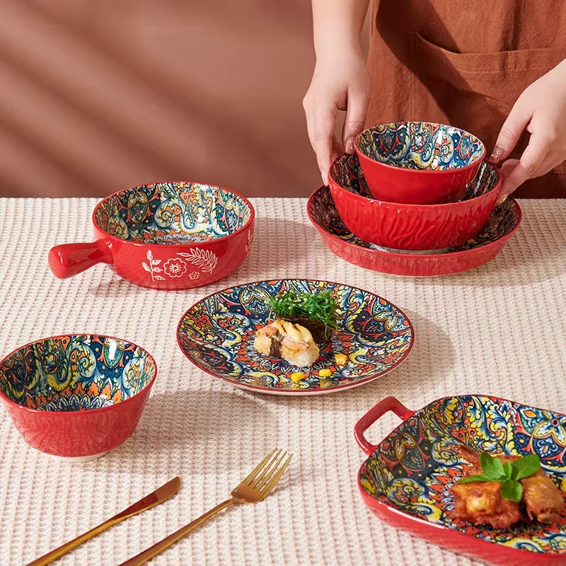 Wholesale TRESUN Bohemian Dinner Ceramic Eco-Friendly Durable Leak-Proof Microwave Safe Tableware Set Restaurant Assorted Dishes