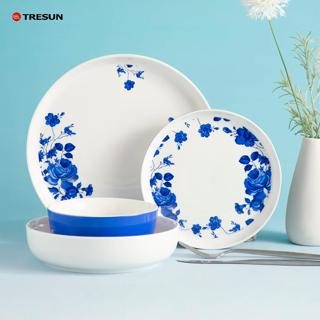 Nordic Western Chinese Style Floral Decal Porcelain Colorful Flowers Elegant Dinnerware Sets Cup Kit Microwave & Dishwasher Safe