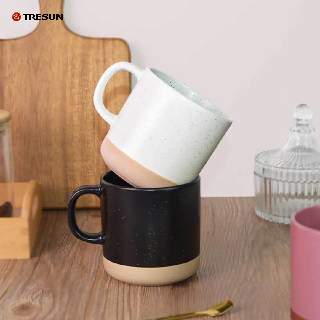 Wholesale Custom Print Logo Speckled Ceramic Mug Two-Tone Coffee Cup with Gift Box Promotional Gift for Business Office Home