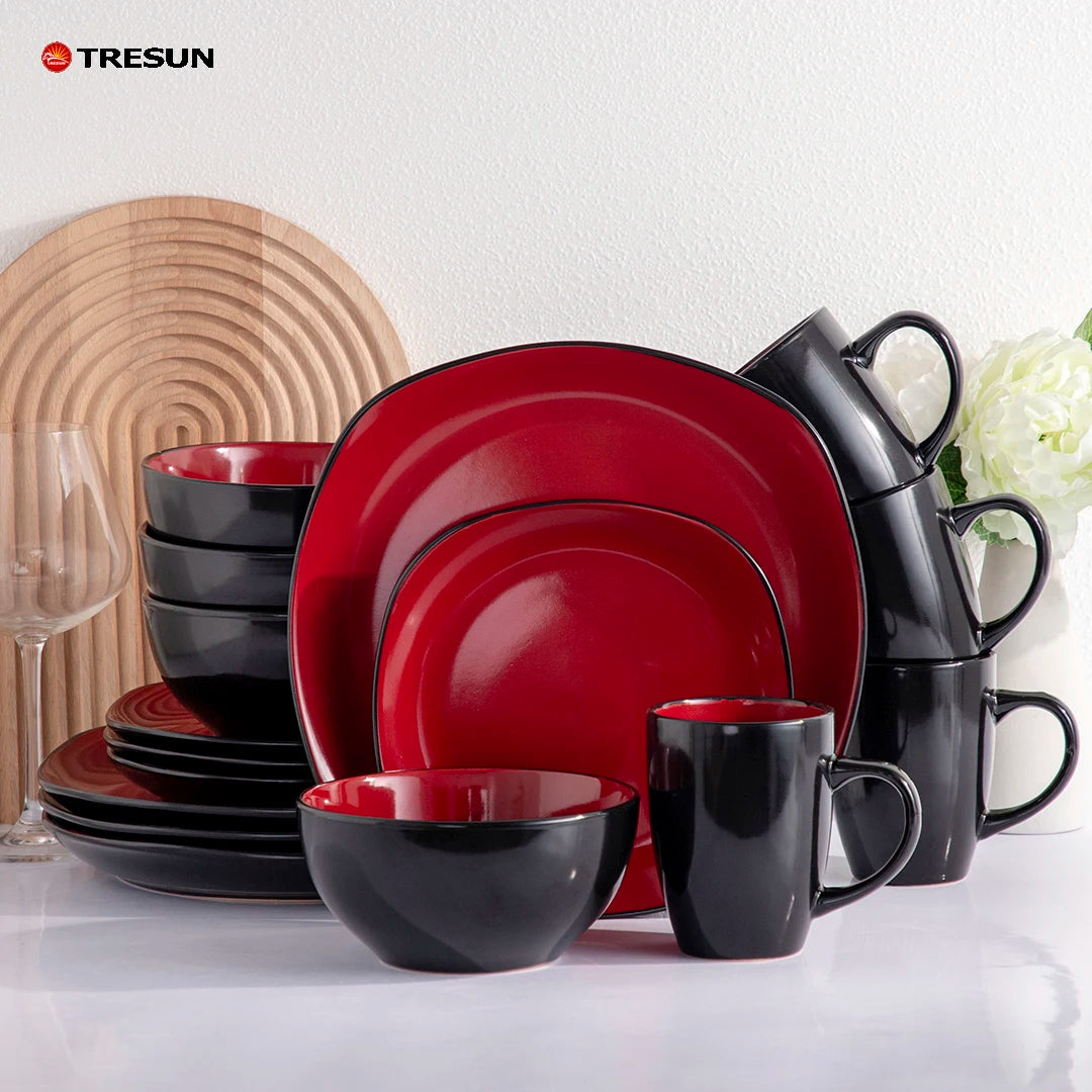 Wholesale Hot Selling Custom Logo Red Blank Round Western Kitchen Seasonal Ceramic Plate Bowls and mugs