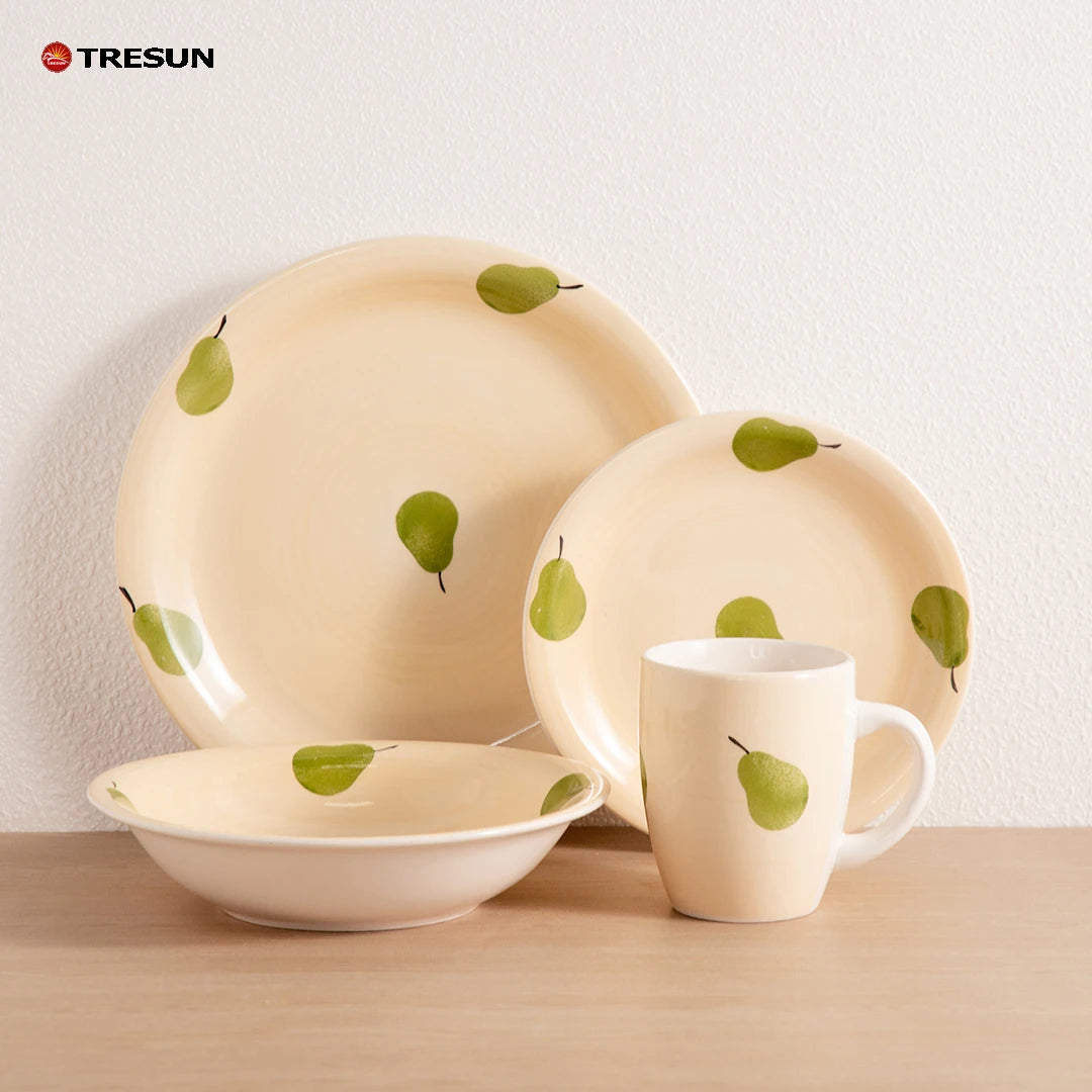 TRESUN luxury hotel restaurant home 16 pieces stonewae handpainted pear fruit design porcelain dinnerware set