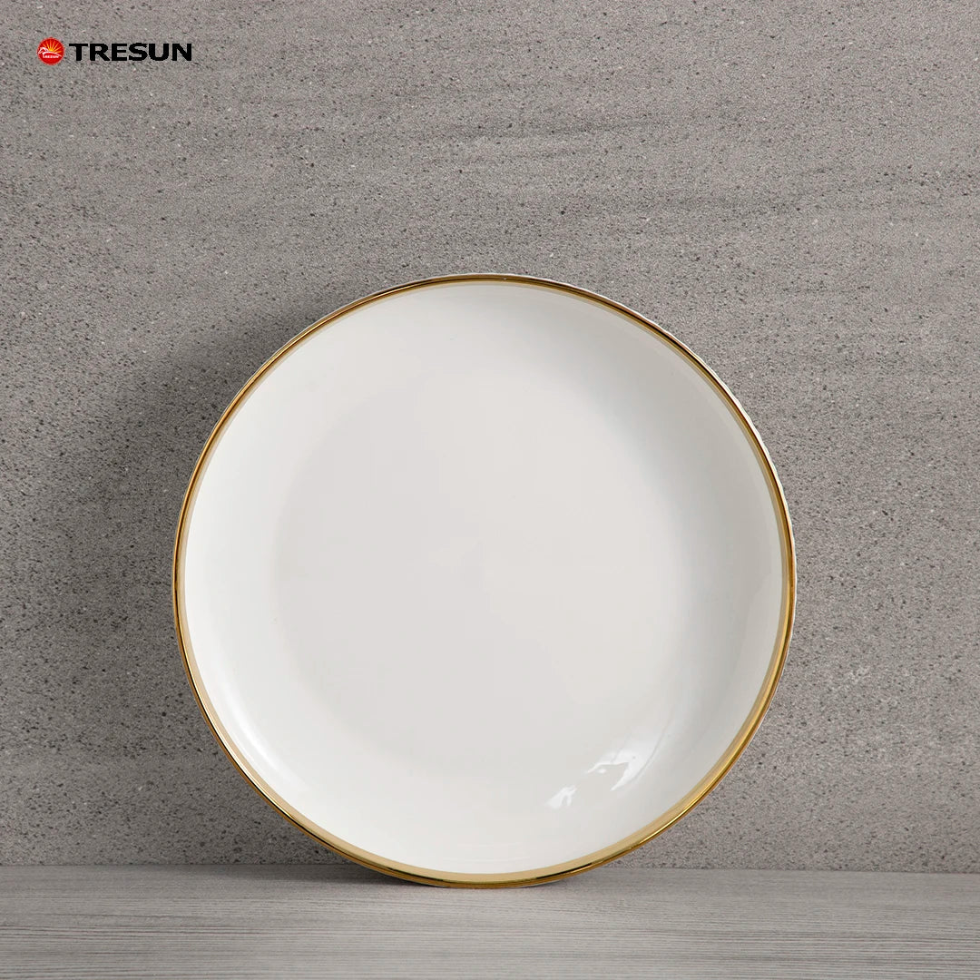 Modern Gold Inlay Design High-End Ceramic Porcelain Dinnerware Set with Dishwasher Safe Utensils Kit for Elegant Home Dinners